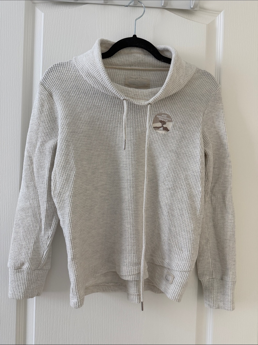 Pebble Beach Cozy Cream Waffle-Knit Women's Sweater with Funnel Neck